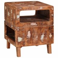 Крайна масичка с рафт Кафяво Солидно възстановено дърво