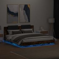 Рамка за легло с табла и LED осветление, опушен дъб, 200x200 см