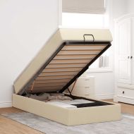 Османска легло с матрак, кремаво, 90x190 см, плат