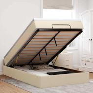 Османска легло с матрак, кремаво, 120x190 см, плат