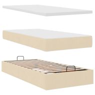 Османска легло с матрак, кремаво, 90x190 см, плат