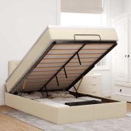 Османска легло с матрак, кремаво, 120x190 см, плат