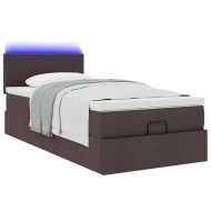 Османска легло с матрак и LED, тъмнокафяво, 80x200 см, плат