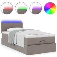 Османска легло с матрак и LED, таупе, 80x200 см, плат