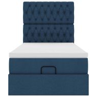 Османска легло с матрак, синьо, 80x200 см, плат