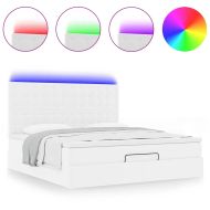 Османска легло с матрак&LED, бяло, 180x200 см, изкуствена кожа