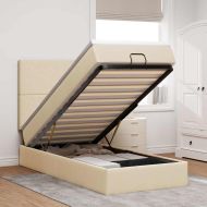 Османска легло с матрак и LED, кремаво, 90x190 см, плат