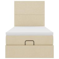 Османска легло с матрак и LED, кремаво, 90x190 см, плат