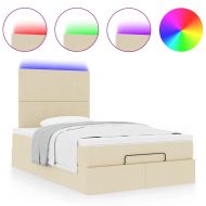 Османска легло с матрак и LED, кремаво, 120x190 см, плат