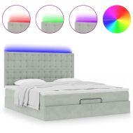 Османска легло с матраци и LED, светлосиво, 200x200 см, кадифе