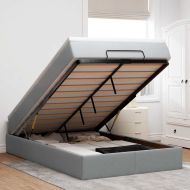 Османска легло с матрак, светлосиво, 120x190 см, плат