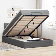 Османска легло с матрак и LED, тъмносиво, 120x190 см, плат