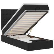 Османска легло с матрак и LED, черно, 80x200 см, плат