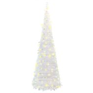 Изскачаща изкуствена коледна елха 200 LED светлини бяла 210 см