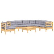 Градински лаундж комплект сиви възглавници 8 части бор масив