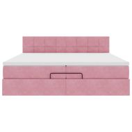 Османска легло с матраци и LED, розово, 200x200 см, кадифе