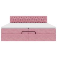 Османска легло с матраци и LED, розово, 200x200 см, кадифе