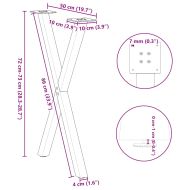 Крака за трапезна маса, X-образни, 2 бр., естествена стомана, 50 x (72-73) см, стомана