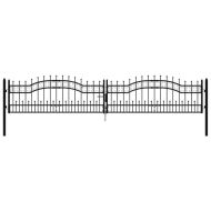 Оградна порта Kampen с връх, черна, 394,5x78 см, стомана
