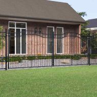 Оградна порта Kampen с връх тип копие, черна, 394,5x150 см, стомана