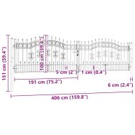 Оградна порта KAMPEN с връх тип копие, черна, 394,5x100 см, стомана