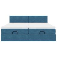 Османска легло с матраци и LED, тъмносиньо, 160x200 см, кадифе