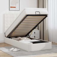 Османска легло с матрак&LED, бяло, 100x200 см, изкуствена кожа