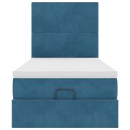 Османска легло с матраци, тъмносиньо, 90x190 см, кадифе