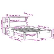 Легло с етажерка за книги, без матрак, 140x200 см, бор масив