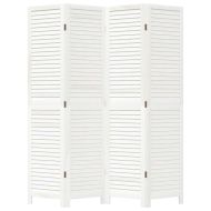 Разделител за стая, 4 панела, бял, дърво пауловния масив