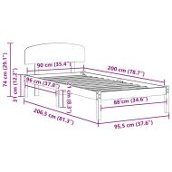 Рамка за легло с таблото Бяло 90 x 200 cm Солидно борово дърво
