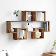 Стенен рафт с рафт Старо дърво 82 x 15 x 51 см Инженерно дърво