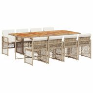 Градински комплект с възглавници, 9 части, бежов полиратан