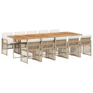 Градински комплект с възглавници, 11 части, бежов полиратан