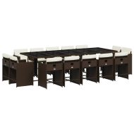 Градински комплект с възглавници 15 части кафяв полиратан