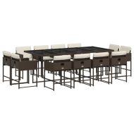 Външен трапезен комплект 13 части с възглавници кафяв полиратан