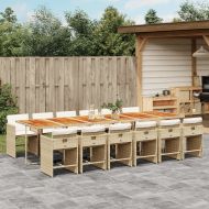 Градински комплект с възглавници, 13 части, бежов полиратан