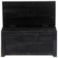 Маса за кафе, черна, 65x65x30 см, мангово дърво масив