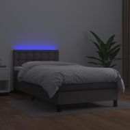 Боксспринг легло с матрак и LED сиво 90x190 см изкуствена кожа