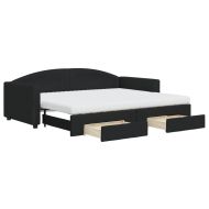 Канапе с изтеглящо легло и чекмеджета черно 90x200 см текстил