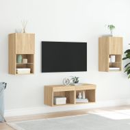 ТВ стенни шкафове, 4 части, с LED светлини, сонома дъб