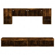 ТВ стенни модули с LED, 6 части, опушен дъб, инженерно дърво