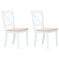 Трапезни столове, 2 бр, бял и естествен, каучуково дърво масив