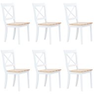 Трапезни столове, 6 бр, бял и естествен, каучуково дърво масив