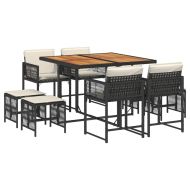 Градински трапезен комплект възглавници 9 части черен полиратан