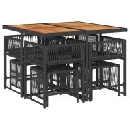 Градински трапезен комплект възглавници 9 части черен полиратан