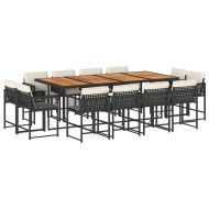 Външен трапезен комплект 13 части с възглавници черен полиратан