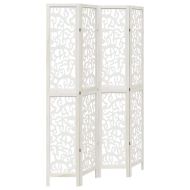 Разделител за стая, 4 панела, бял, дърво пауловния масив