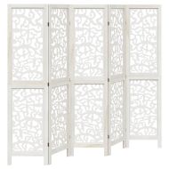 Разделител за стая, 5 панела, бял, дърво пауловния масив