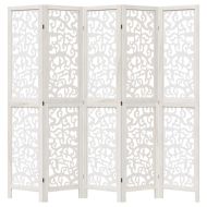 Разделител за стая, 5 панела, бял, дърво пауловния масив
